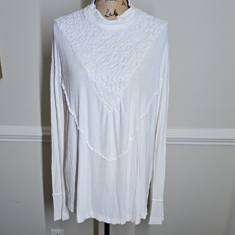 POL White Textured Long Sleeve Top